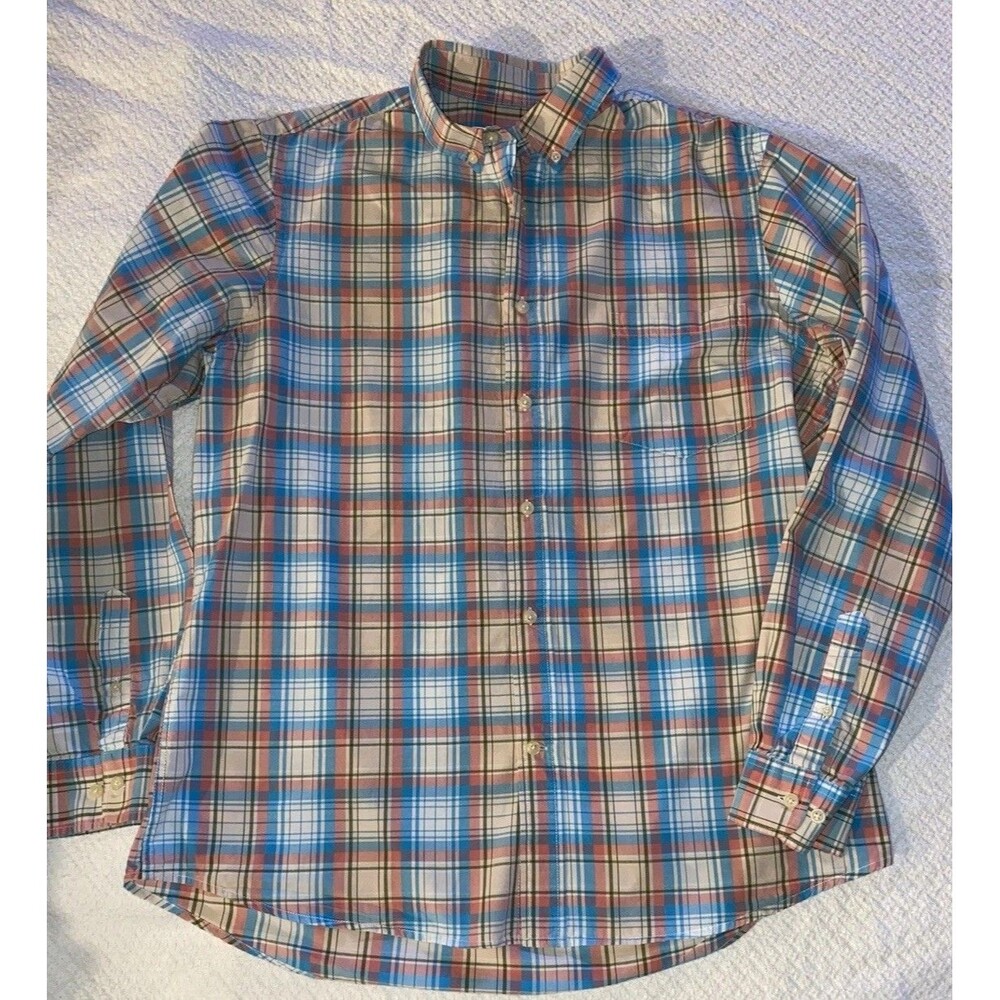 Slate & Stone Men’s XL Plaid Button Down Shirt Blue Pink Long Sleeve Cotton